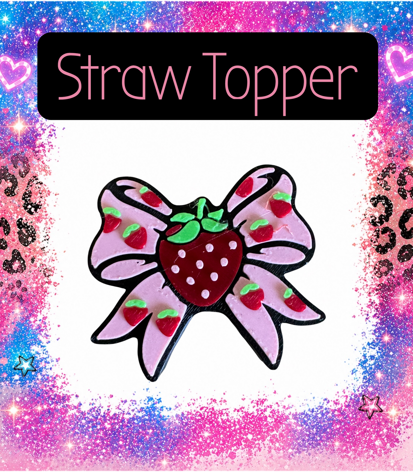 Strawberry Pink Bow 3-D Printed Straw Topper