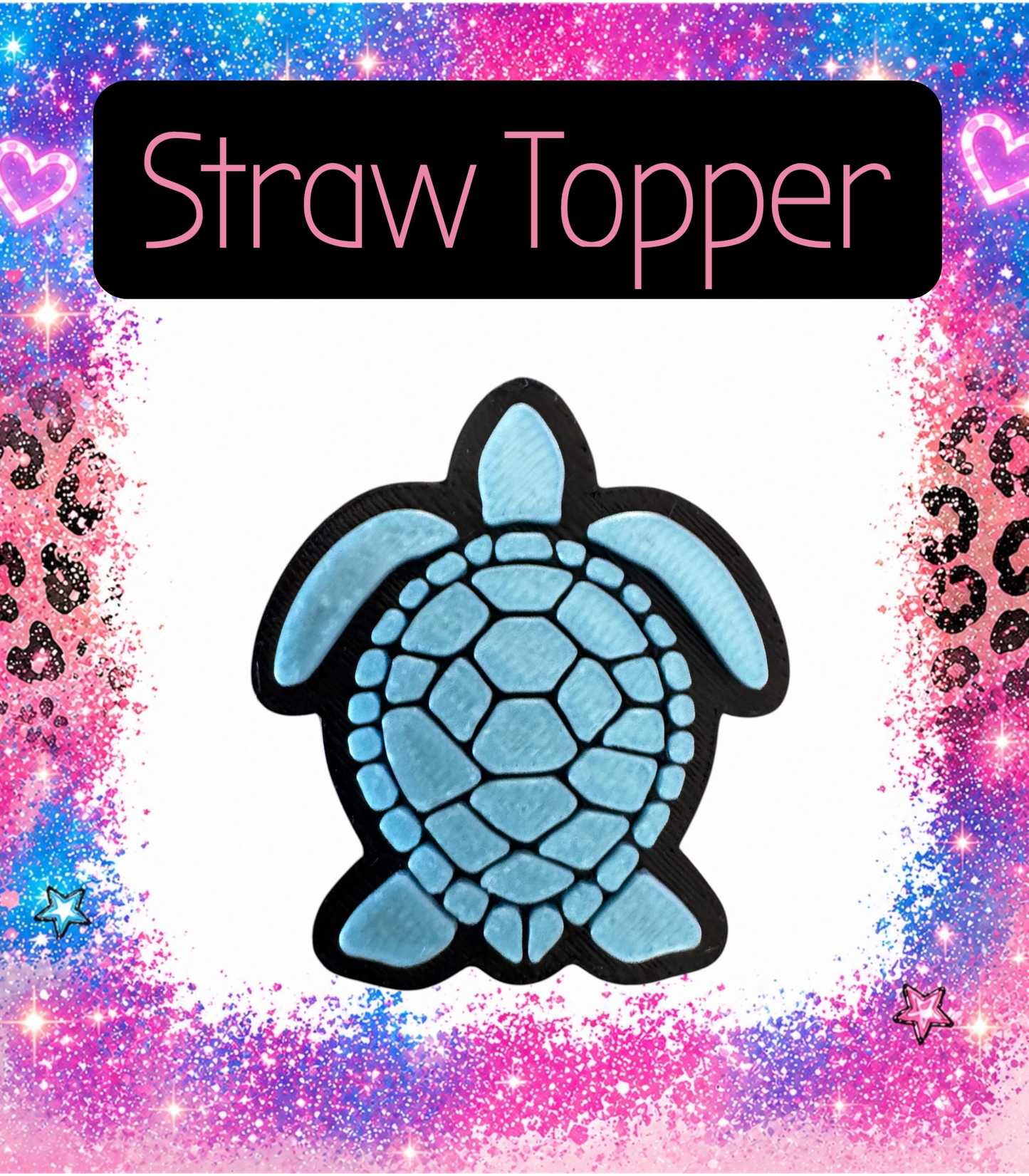 Blue Turtle 3D Printed Straw Topper