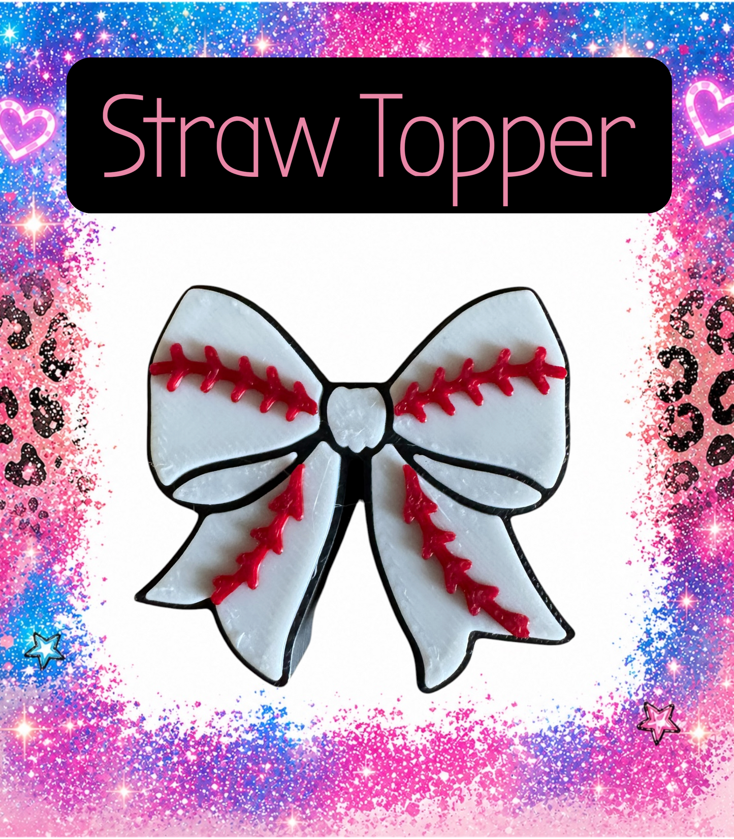 Baseball Bow 3-D Printed Straw Topper