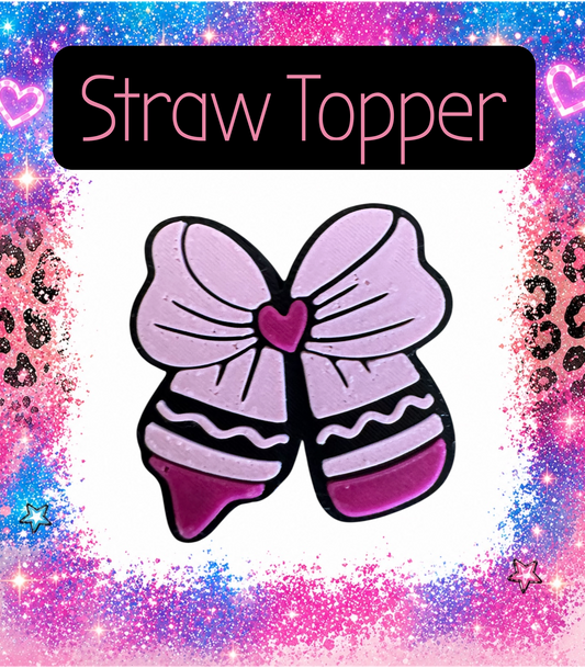 Pink Crayon Bow 3-D Printed Straw Topper