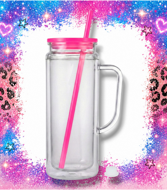 HOT PINK  20 oz Acrylic Tumbler WITH HANDLE