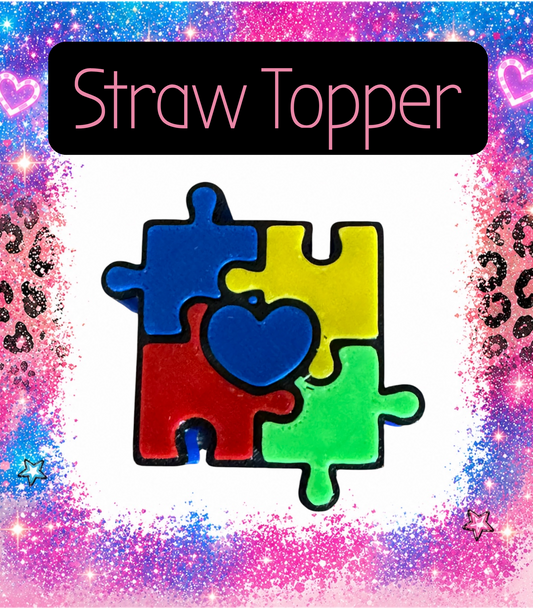 Autism Puzzle 3-D Printed Straw Topper