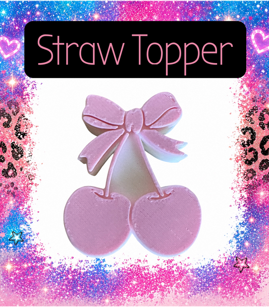 Pink Cherry Print 3-D Printed Straw Topper