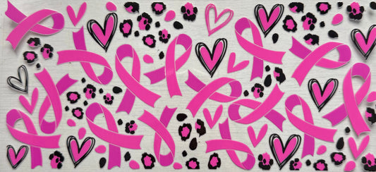 Pink ribbons and hearts design