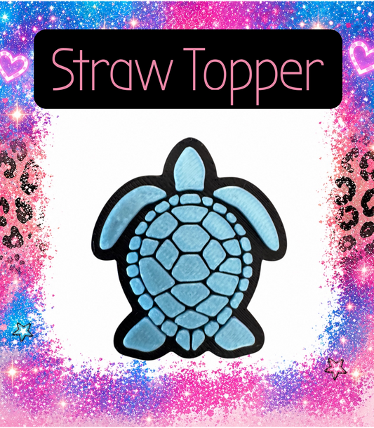 Blue Turtle 3D Printed Straw Topper