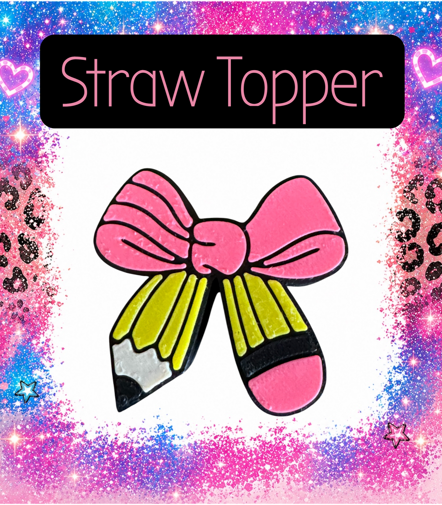 Teacher Pencil Bow 3-D Printed Straw Topper