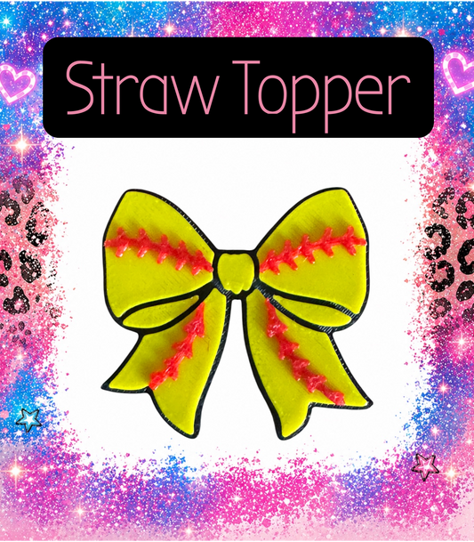 Softball Bow 3-D Printed Straw Topper