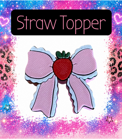Strawberry Pink2  Bow 3-D Printed Straw Topper