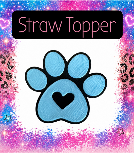Blue Paw Print 3-D Printed Straw Topper