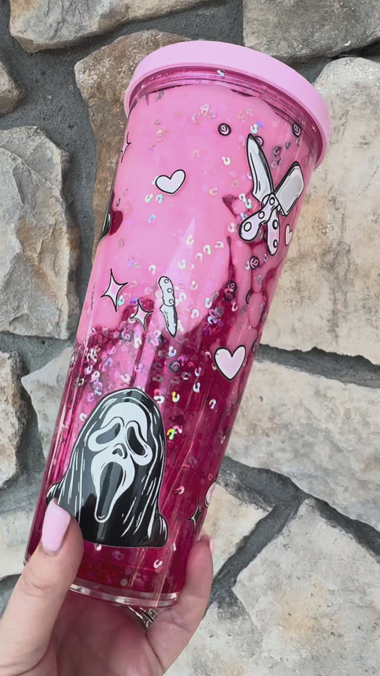 PINK GHOST FACE 24oz Lava with straw topper